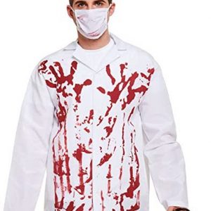 Disfraz de medico blanco con sangre